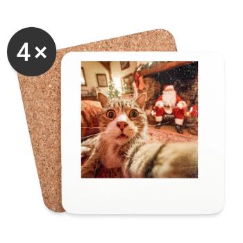 Cat Selfie with Santa Claus - Coasters (set of 4) - white - Front