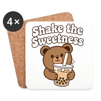 Kawaii Bär mit Bubble Tea - Untersetzer (4er-Set) - Weiß - Vorne