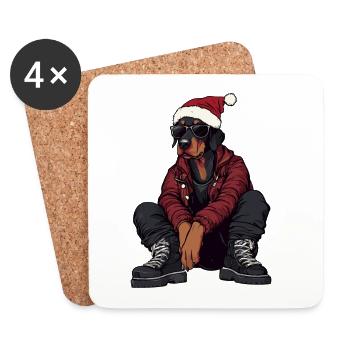 Dobermann Hund Weihnachten Winter - Untersetzer (4er-Set) - Weiß - Vorne