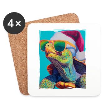 Turtle Christmas Portrait - Coasters (set of 4) - white - Front