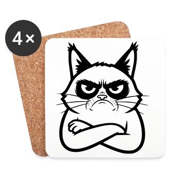 Cat Line Art Cartoon Illustration - Coasters (set of 4) - white - Front