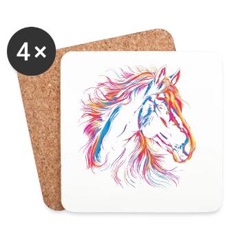 Colorful Horse Portrait in Artistic Style - Coasters (set of 4) - white - Front