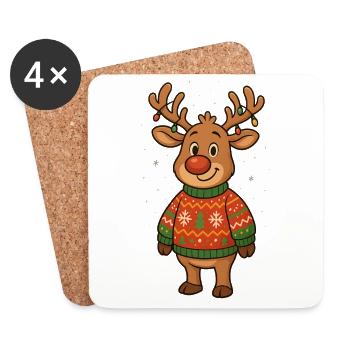 Winterhirsch im Weihnachtspullover - Untersetzer (4er-Set) - Weiß - Vorne