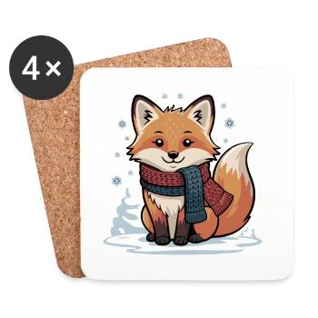 Renard d’hiver avec écharpe - Dessous de verre (lot de 4) - blanc - Devant