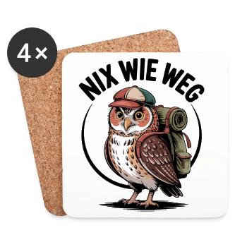 Hiking owl with backpack - Coasters (set of 4) - white - Front