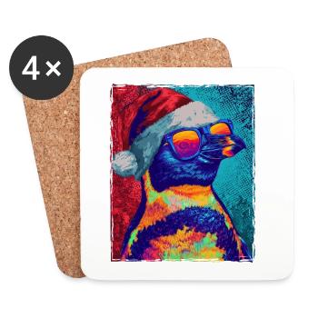 Portrait de Noël du Pingouin - Dessous de verre (lot de 4) - blanc - Devant