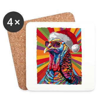 Truthahn Weihnachten Porträt - Untersetzer (4er-Set) - Weiß - Vorne
