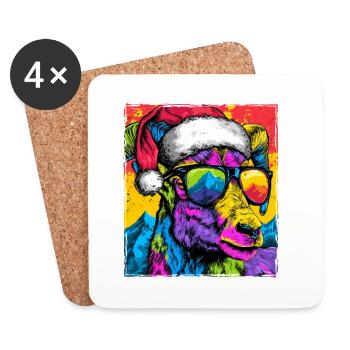 Portrait de Noël de la chèvre de montagne - Dessous de verre (lot de 4) - blanc - Devant
