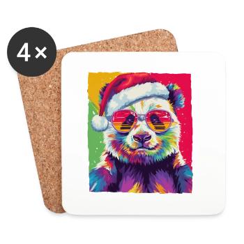 Portrait de Noël du panda - Dessous de verre (lot de 4) - blanc - Devant