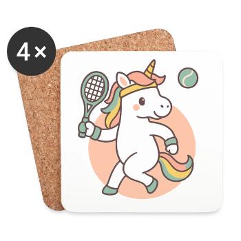 Tennis licorne, t-shirt pour enfants - Dessous de verre (lot de 4) - blanc - Devant