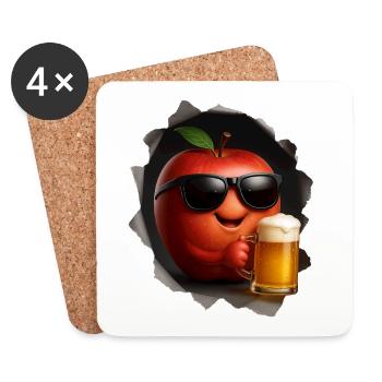 Apple with sunglasses drinking beer - Coasters (set of 4) - white - Front