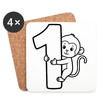 Singe drôle avec illustration de dessin animé numéro 1 - Dessous de verre (lot de 4) - blanc - Devant