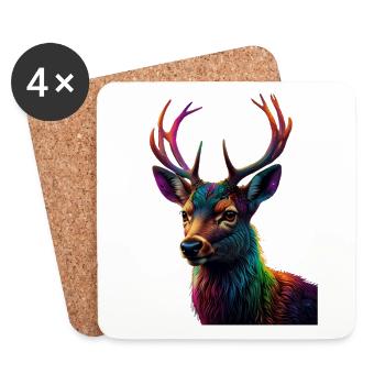 Rainbow Deer Head Art Print - Coasters (set of 4) - white - Front
