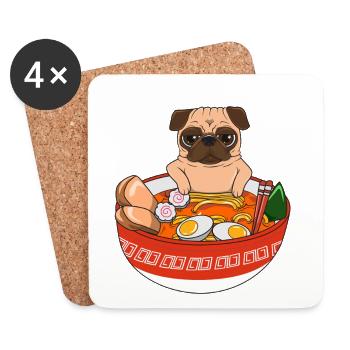 Mops-Ramen Japanischer Zen-Chillin-Hund Lustiger Tierliebhaber - Untersetzer (4er-Set) - Weiß - Vorne