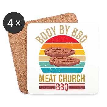 Body By BBQ Vintage Meat Church Grilling BBQ - Untersetzer (4er-Set) - Weiß - Vorne
