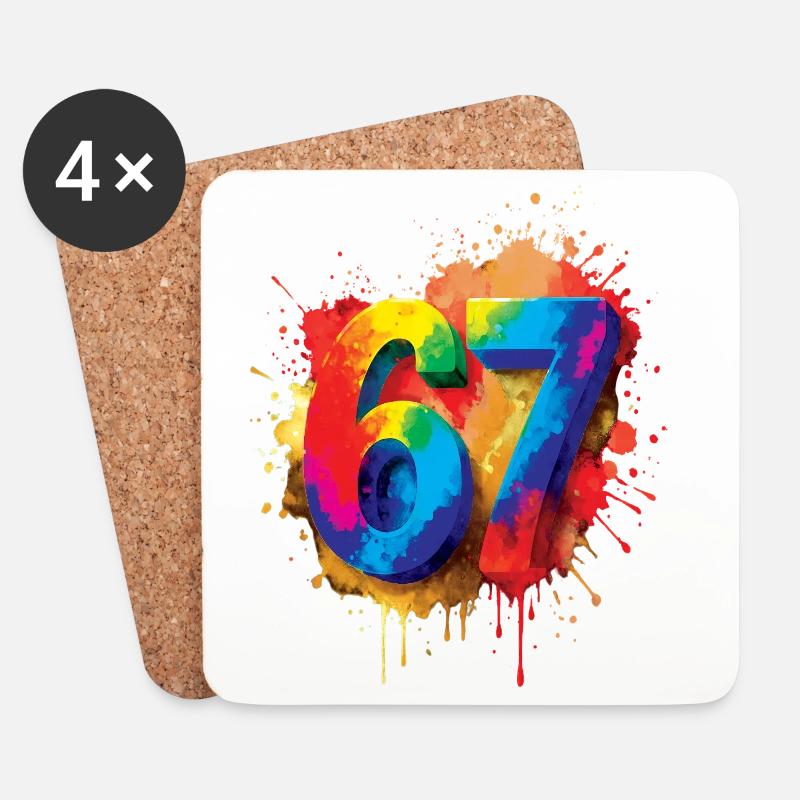 Nummer 67 Splash Colorful Design Nummer - Untersetzer (4er-Set) - Weiß
