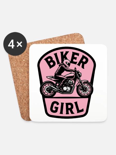 Biker Girl Motorcycle Bikerin - Untersetzer (4er-Set) - Weiß