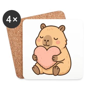 Capybara mit Herzkissen – Süßes Cozy Motiv - Untersetzer (4er-Set) - Weiß - Vorne