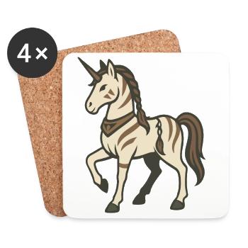 Stammeskrieger-Einhorn mit Zöpfen und Markierungen - Untersetzer (4er-Set) - Weiß - Vorne
