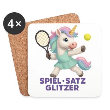 Game Set Glitter, Tennis Unicorn, Glam - Coasters (set of 4) - white - Front
