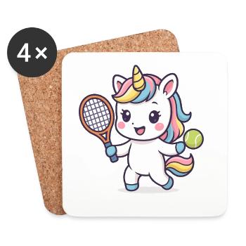 Kawaii Tennis Einhorn, süßes Kindermotiv, Sport - Untersetzer (4er-Set) - Weiß - Vorne