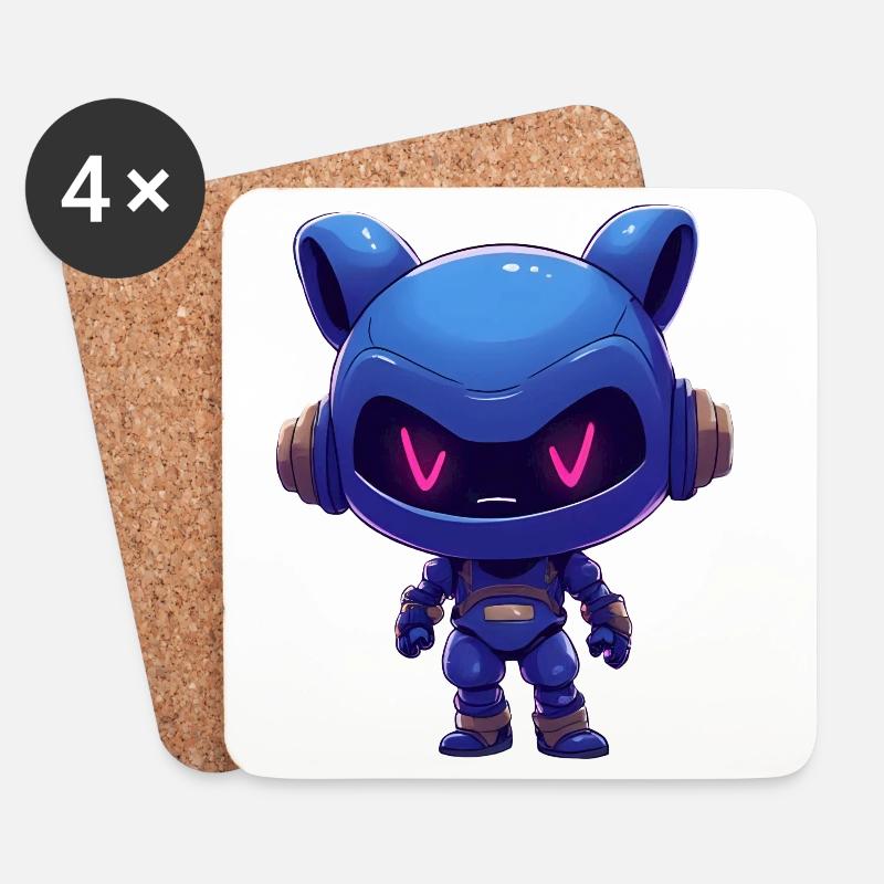 Neonblauer Roboterhelm - Untersetzer (4er-Set) - Weiß