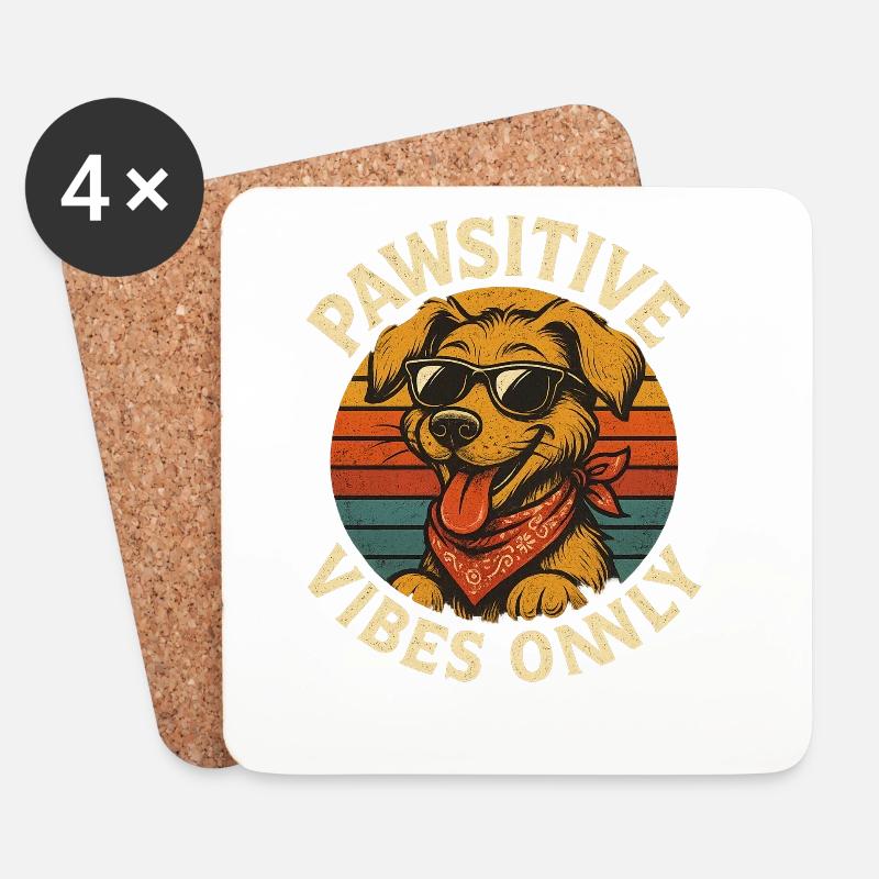 Pawsitive Vibes Only Hund Retro - Untersetzer (4er-Set) - Weiß