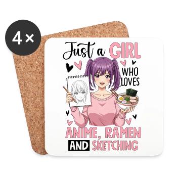 Juste une fille qui adore le croquis de ramen d’anime - Dessous de verre (lot de 4) - blanc - Devant