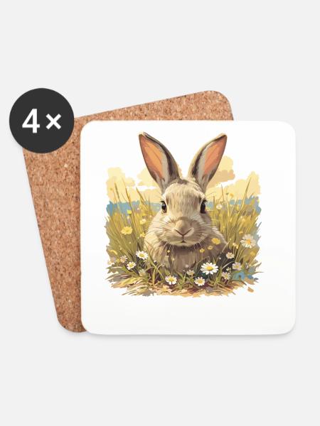 Hasen Hase - Untersetzer (4er-Set) - Weiß
