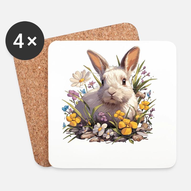 Hasen Hase - Untersetzer (4er-Set) - Weiß