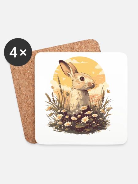 Hasen Hase - Untersetzer (4er-Set) - Weiß