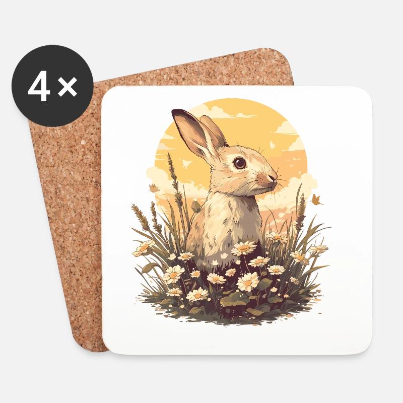 Hasen Hase - Untersetzer (4er-Set) - Weiß