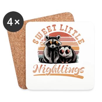 Funny Opossum and Raccoon - Coasters (set of 4) - white - Front