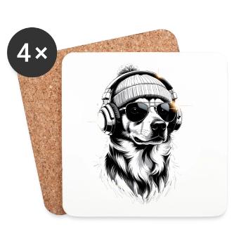 Beats Border Collie avec des écouteurs - Dessous de verre (lot de 4) - blanc - Devant