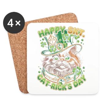 Cat happiness for St. Patrick's Day - Coasters (set of 4) - white - Front
