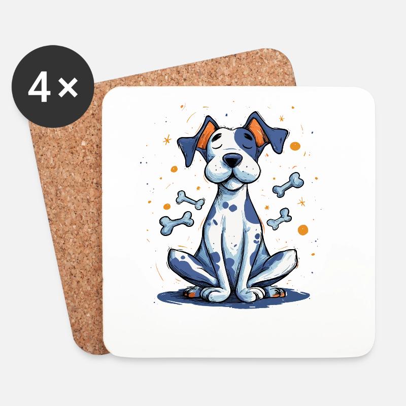 Blauer Hund Cartoon mit Knochen - Untersetzer (4er-Set) - Weiß