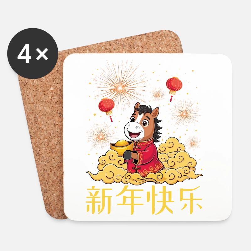 Jahr des Pferdes 2026 Chinesisches Tierkreis Chinesisches Neujahr - Untersetzer (4er-Set) - Weiß