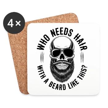Who Needs Hair With A Beard Like This Bart Glatze - Coasters (set of 4) - white - Front