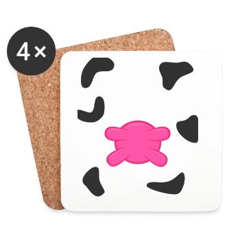 Cute Cartoon Cow Belly Pink Farm Animal Lazy Diy - Coasters (set of 4) - white - Front