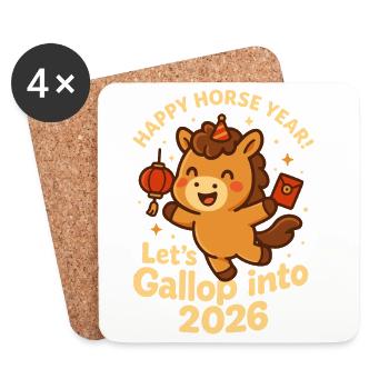 Bonne année équestre 2026 Kawaii - Dessous de verre (lot de 4) - blanc - Devant