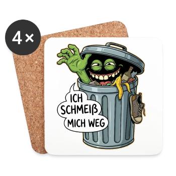 Monstre des déchets : Je me jette à la poubelle - Dessous de verre (lot de 4) - blanc - Devant