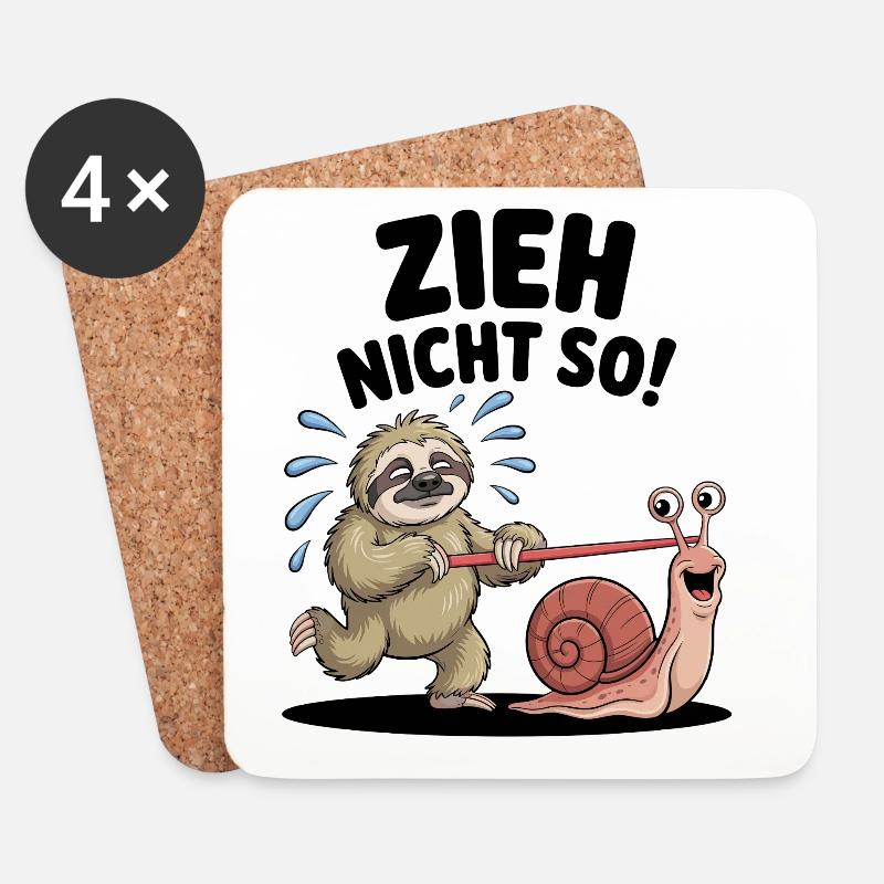 Faultier zieht Schnecke, lustiger cartoon - Untersetzer (4er-Set) - Weiß
