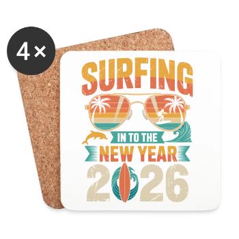 Surfer dans la nouvelle année 2026 - Dessous de verre (lot de 4) - blanc - Devant