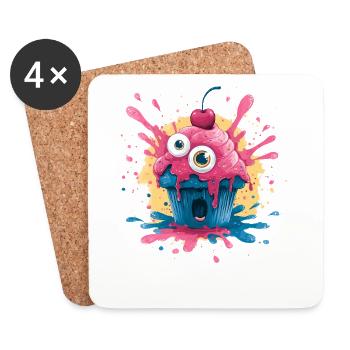 Kawaii Cupcake Farbexplosion - Untersetzer (4er-Set) - Weiß - Vorne