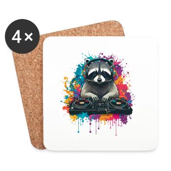 Raccoon at the DJ booth - Coasters (set of 4) - white - Front