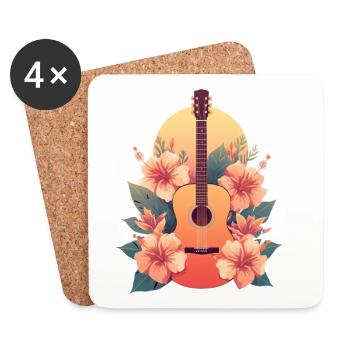 Floral Gitarren Illustration mit Tropenblüten - Untersetzer (4er-Set) - Weiß - Vorne