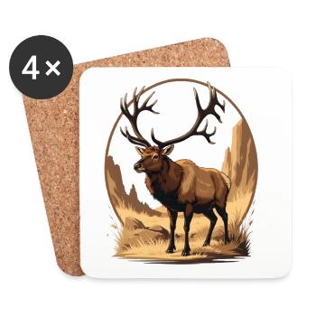 Hirsch Illustration in Felsiger Wildnislandschaft - Untersetzer (4er-Set) - Weiß - Vorne