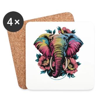  Bunter Elefant mit Blumen Boho Tierliebe Ethno - Untersetzer (4er-Set) - Weiß - Vorne