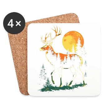 Hirsch, Wald, Natur, Wildnis, Outdoor, Tier - Untersetzer (4er-Set) - Weiß - Vorne