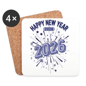 Bonne Année 2026 Célébration des feux d’artifice - Dessous de verre (lot de 4) - blanc - Devant